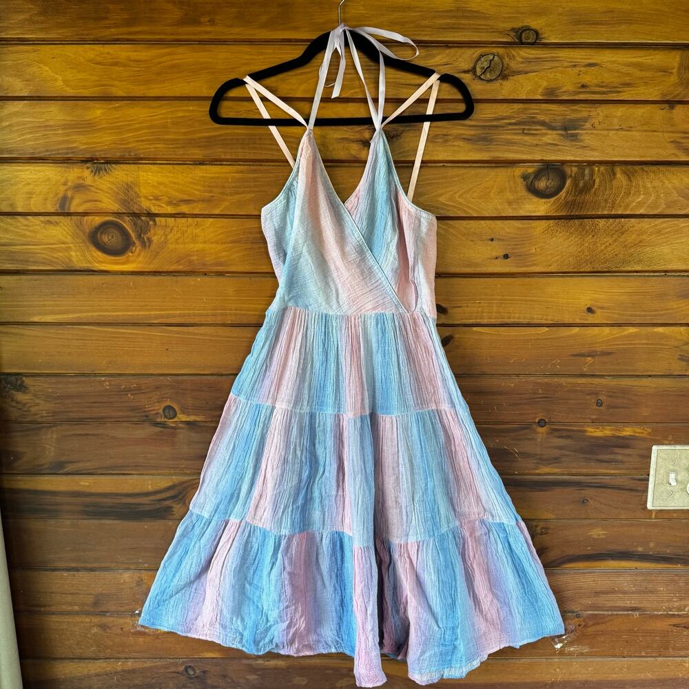 VINTAGE | 1970s Cottagecore Pastels Cotton Gauze Tiered Dress Size XS